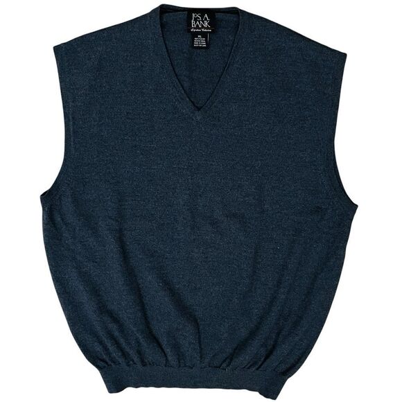 Jos. A. Bank 100% Italian Merino Wool Vest Men’s Gray V-Neck Pullover Sweater - Picture 1 of 7